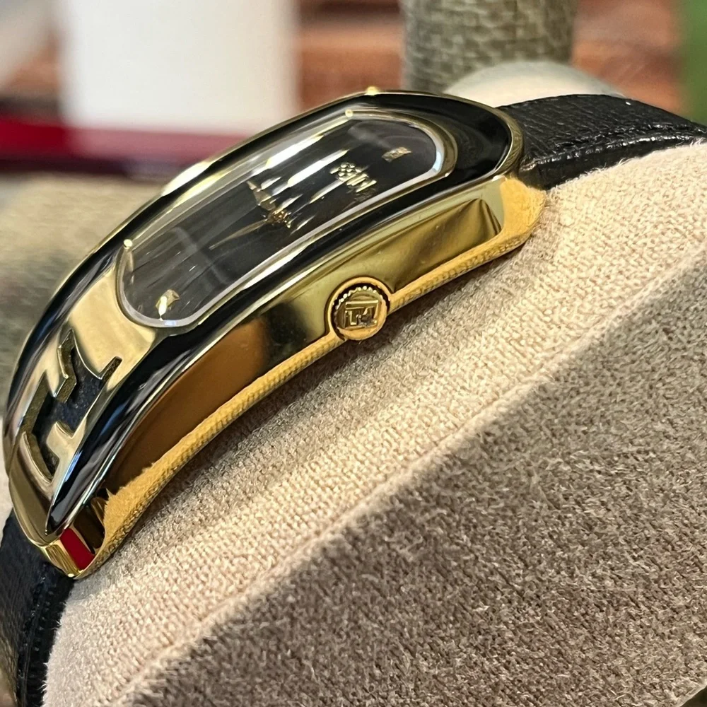 FENDI CHAMELEON AUTHENTIC DOUBLE ICONIC ‘F’ LEATHER DIAMOND WATCH